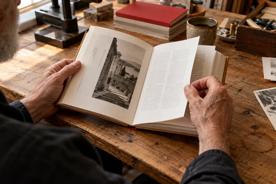 Hands turning the pages of a handbound publication